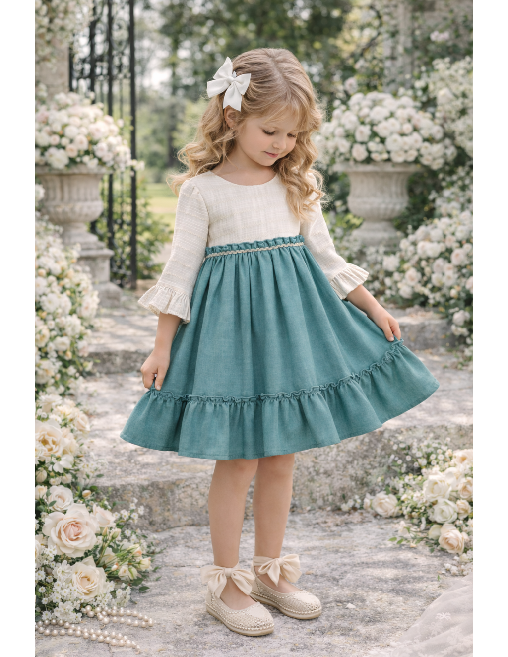 VESTIDO BICOLOR VERDE AGUA