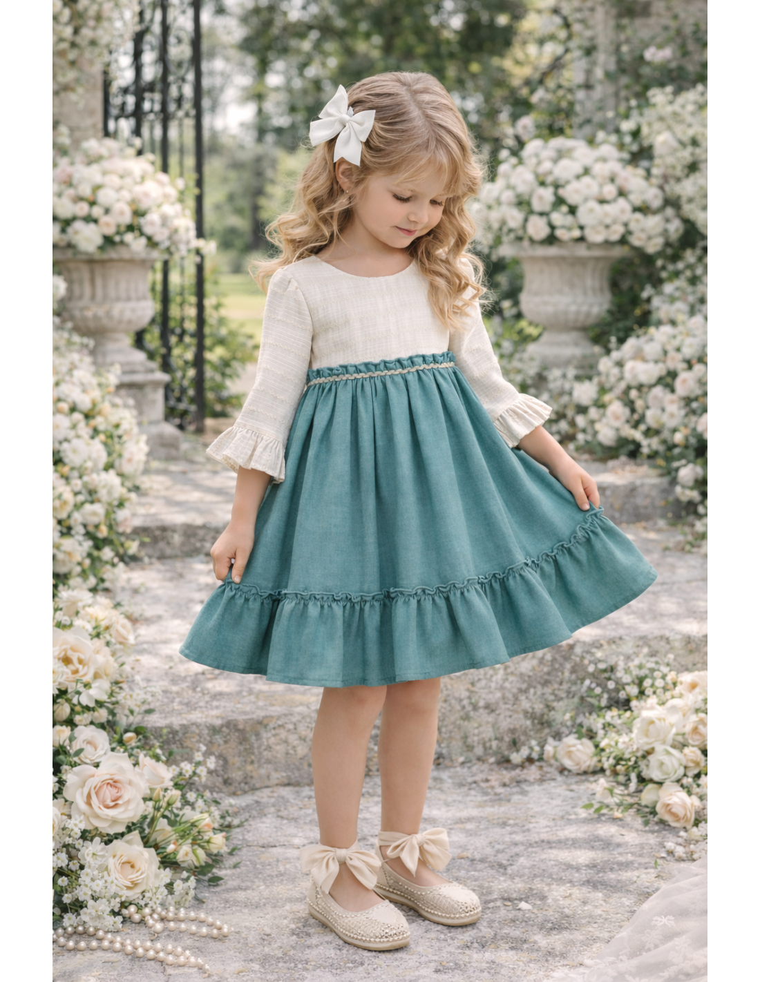 VESTIDO BICOLOR VERDE AGUA
